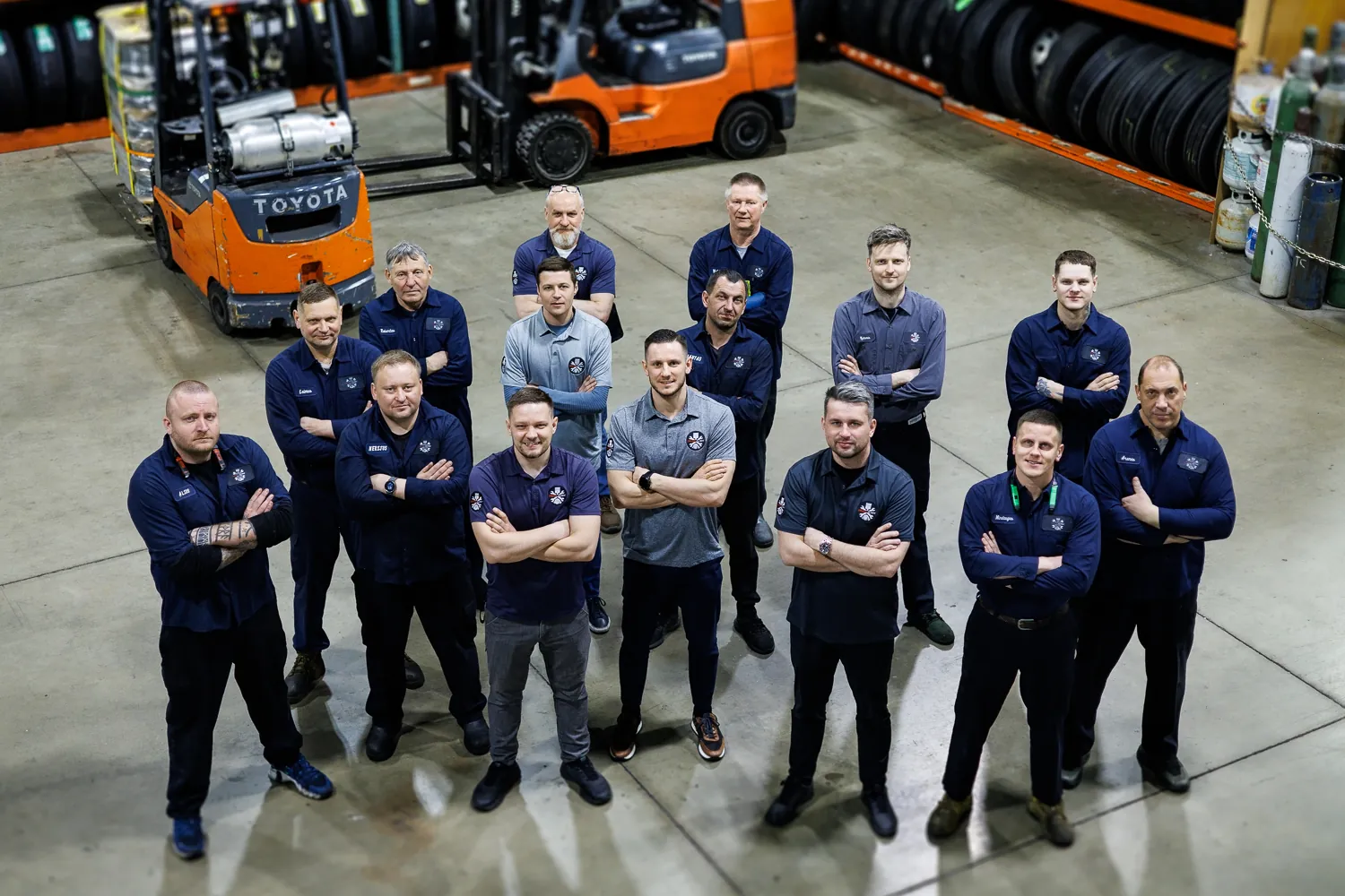 Truck Clinic team gathered on the workshop floor