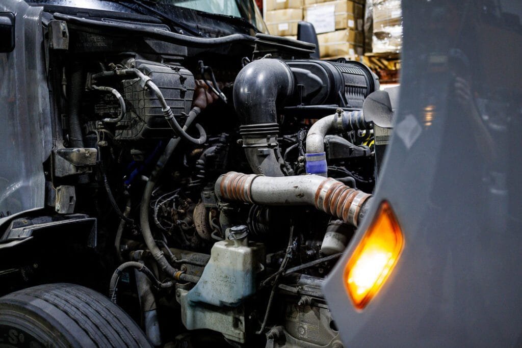 engine oil change for a gray truck